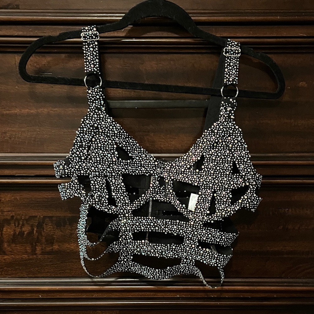 AKIRA Black and Sparkly Strappy Crop Top